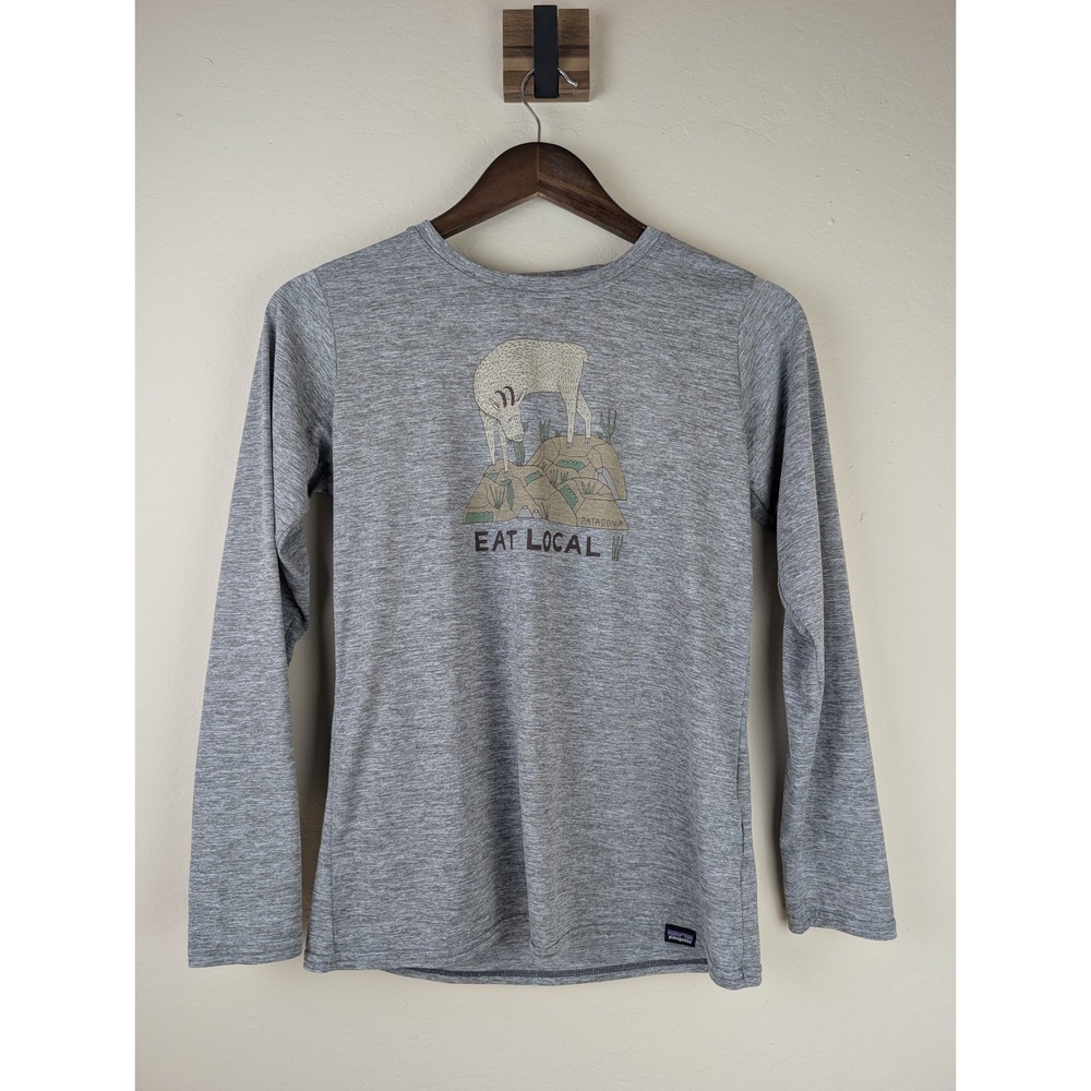 Patagonia Capilene Cool Daily Shirt Mens Small Gray Eat Local Goat 45205 FA19